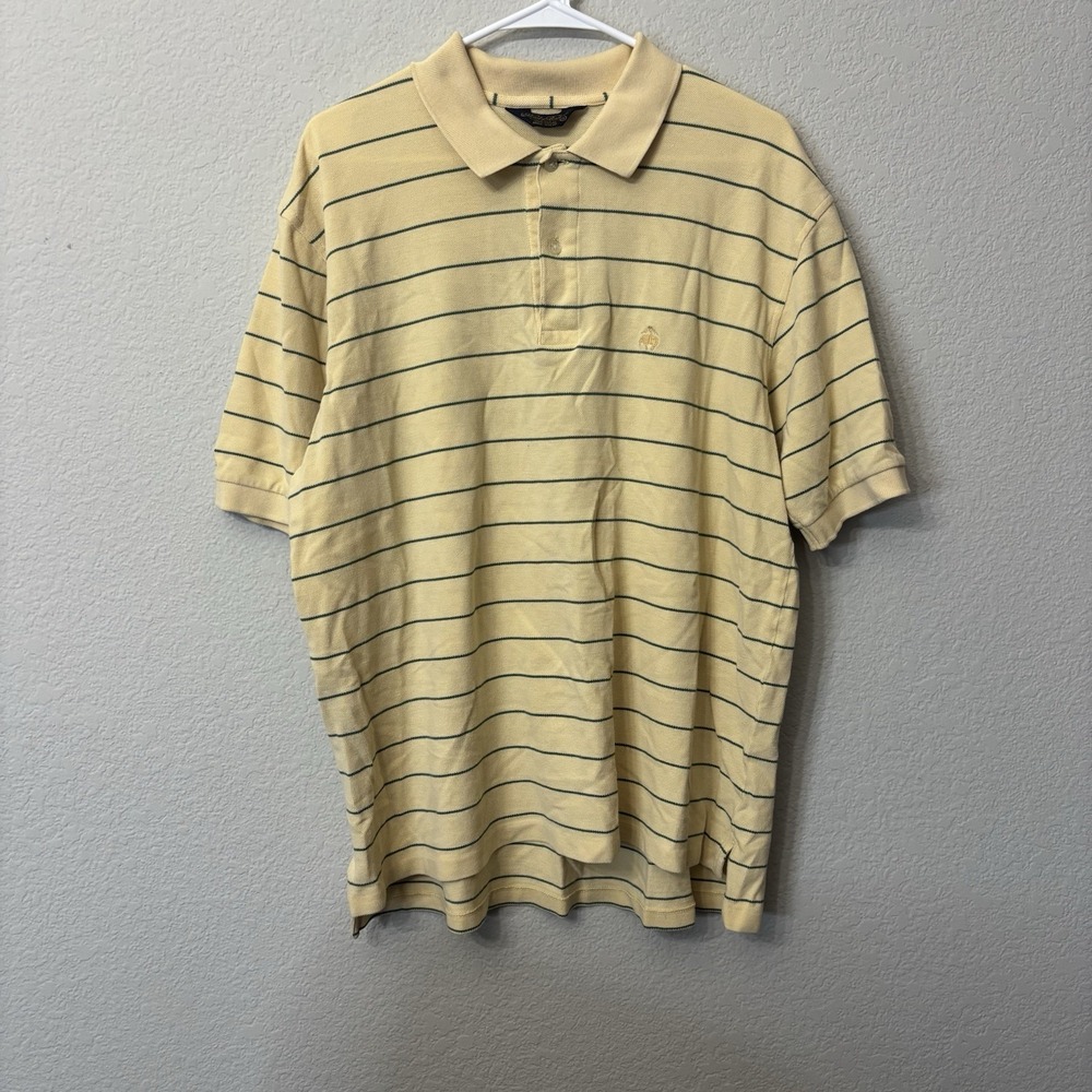 Brooks Brothers Men's Yellow Short Sleeve Striped Polo Shirt Size XL Peru Golf